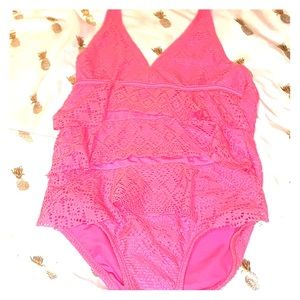 JUSTICE~ GIRLS PINK RUFFLED 1 PC swim wear